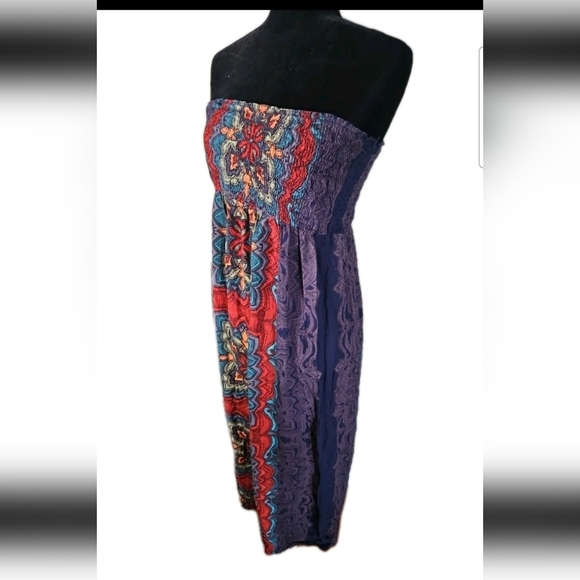 Angie Womens Floral Maxi Strapless Smocked Dress L - Picture 4 of 11